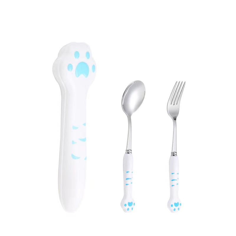 Cat Paw Cute Portable Cutlery: Stainless Steel Dessert Spoon, Fork & Chopsticks Set