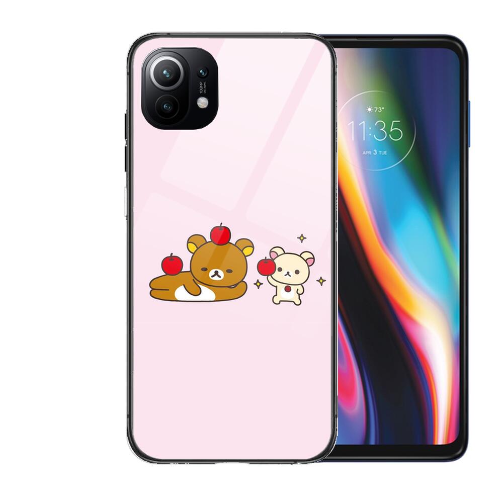TOPLBPCS Cute Rilakkuma Tempered Glass Phone Case For Redmi Xiaomi 11 Lite Pro Ultra 10T 10 9 8 MIX 4 Cover Silicone Shell Cases