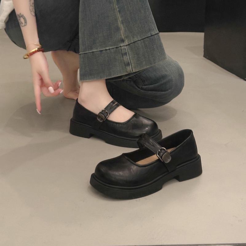 Mary Jane women's shoes single shoes spring new with skirt light mouth low heel thick heel soft sole small leather shoes women
