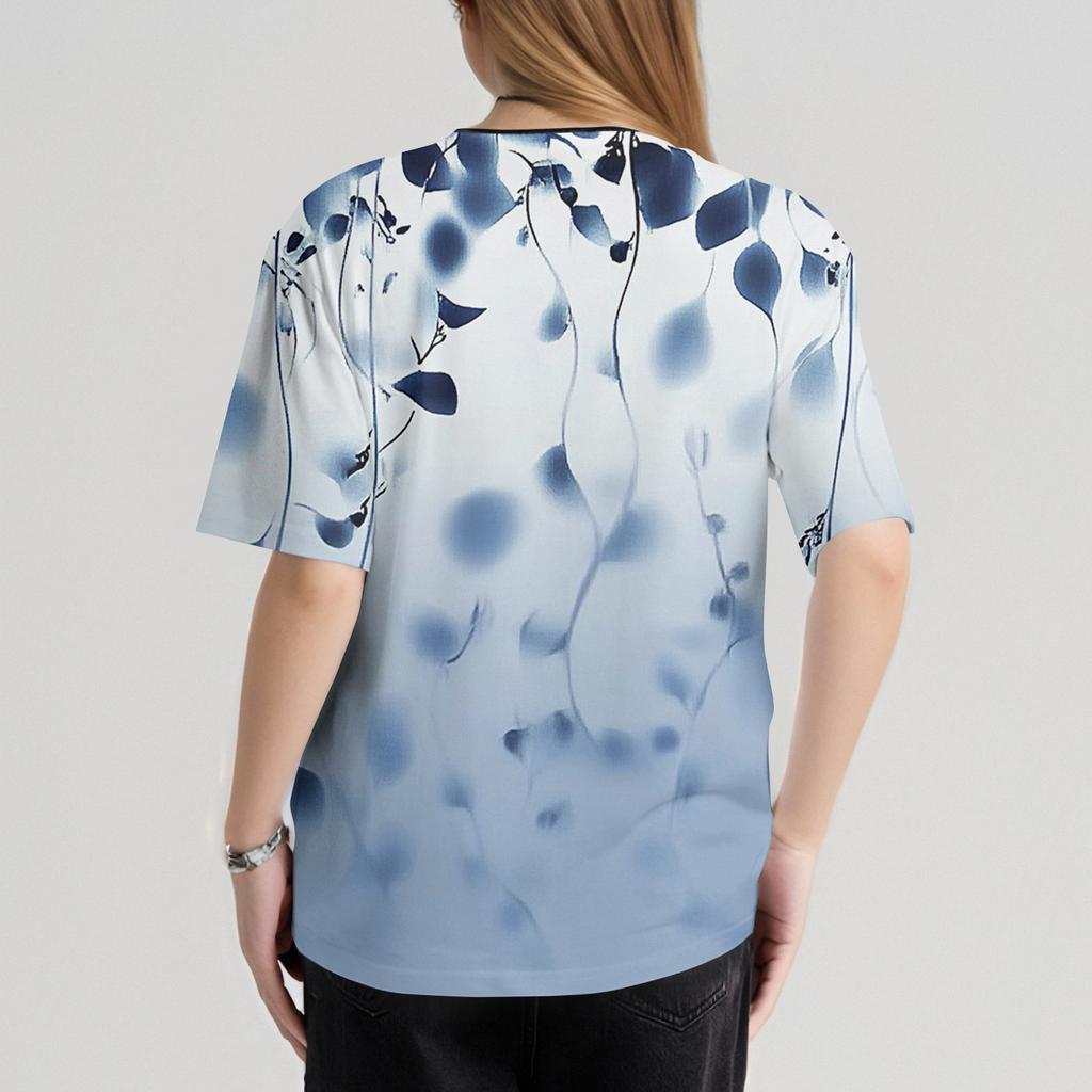 Women's Casual  Print Short Sleeve Sloping Collar Workwear Top With Double Pockets