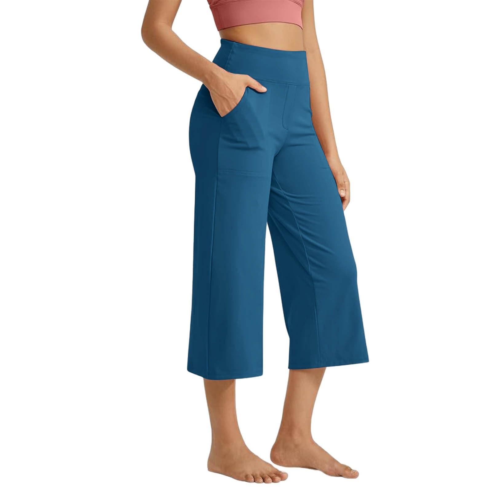 

Женские широкие брюки, эластичные брюки с высокой талией и завязками, струящиеся летние пляжные брюки-палаццо, повседневные брюки XL синий