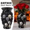 3D Gothic Totenkopf Vase, Schwarzer Harz Blumenhalter, Garten Dekorative Handwerkskunst Vase, Wohnkultur Einzigartiges Geschenk für Alternative