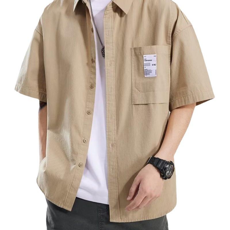 Men's Summer Loose Short Sleeve American Work Shirt, Trendy Japanese Retro Cardigan Button-Down, Plus Size Available.