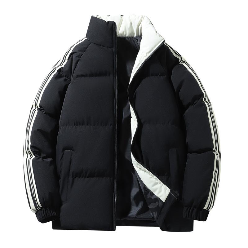 Cotton Jacket Men and Women with The Same Winter Tide Striped Stand-up Collar Cotton Jacket Jacket Thickened Warm Bread Clothing Cotton Clothing Men