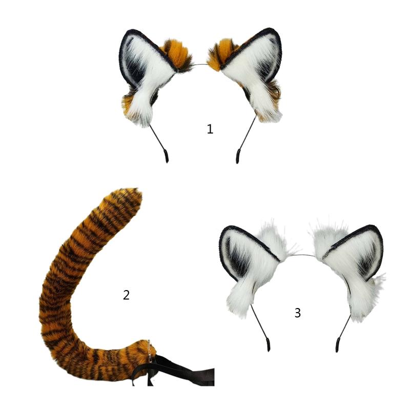Women Cosplay Headband Belt Fur Animal Tail Furry Tiger Cosplay Party Props Halloween Costume for Carnival Presents