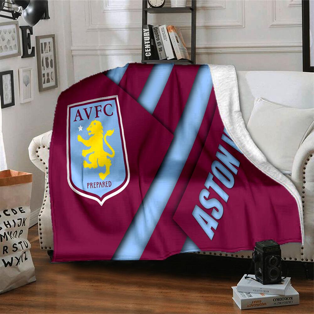 Aston Villa Crest Design Flannel Blanket, Soft Polyester, Modern Design, All-Season for Camping, Travel, Gifts for holidays or birthdays