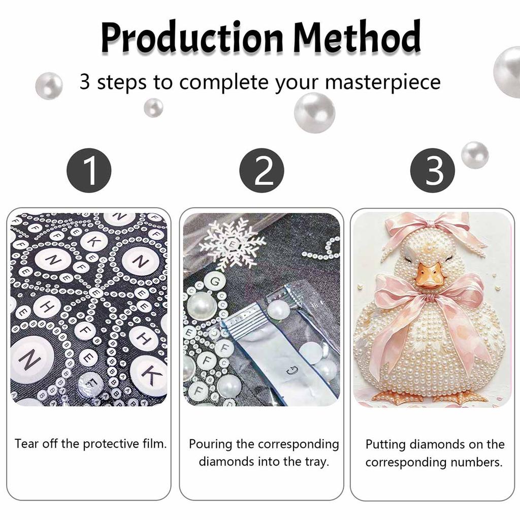 DIY Frameless Pearl Art Painting Kit Cute Pink Bow Duck Pattern 3D Sparkling Bead Canvas Wall Decor Gift for Craft Lovers Hobbyists