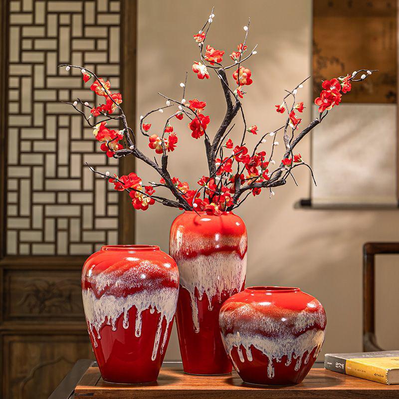 Rote Keramikvase für das Wohnzimmer – Elegantes Design für frische oder getrocknete Blumen, geeignet für kreative Hydroponik und moderne Arrangements.