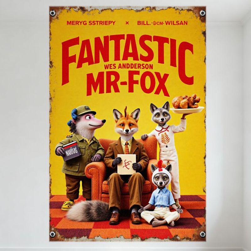 Фантастический мистер. Лиса Уэс Андерсон Фильм Металлическая жестяная табличка Винтажная деревенская настенная табличка для домашнего бара мужской комнаты кафе Декор 20x30cm（7.8x11.8inch）