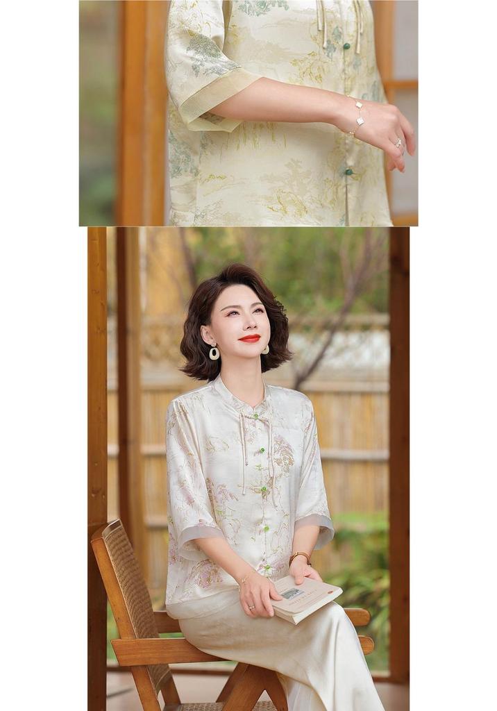 Mom's Trendy Chiffon Short-Sleeve Shirt for Middle-Aged Women - Summer 2026 Collection