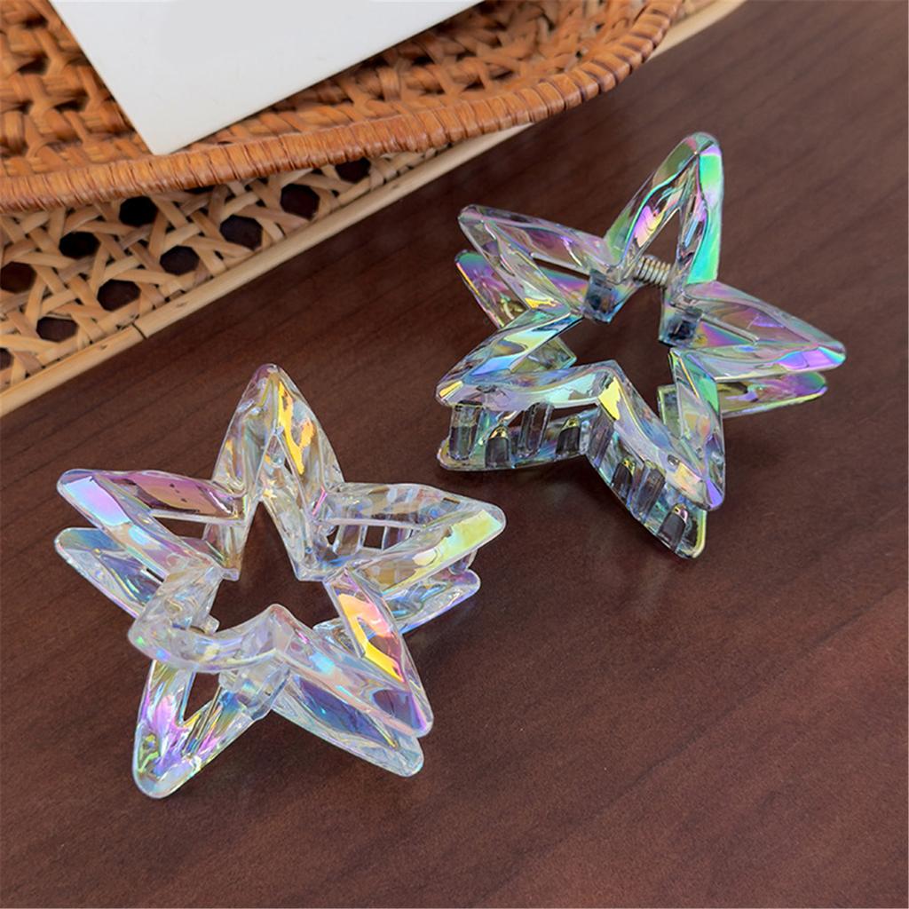 1Pc Crystal Candy Colored Hair Clip Dazzling Hollowed Out Five Pointed Star Hair Claw Stylish Elegant Acrylic Barrettes For Women Girls