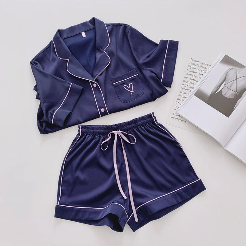 French Pajamas Women's Summer Printed Short-sleeved High-end Ice Silk Shorts Homewear Suit