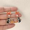 Cute Cat Pumpkin Cartoon Earrings For Women Funny Black White Kitten Fishbone Bowknot Dangle Earring Girls Christmas Party Gifts