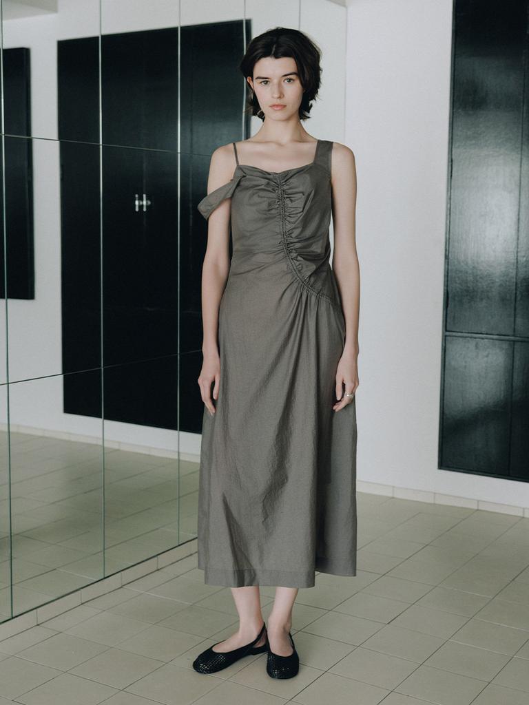 LOEUVRE Asymmetric Shirring Slip Dress Sw6Mo722_2Color