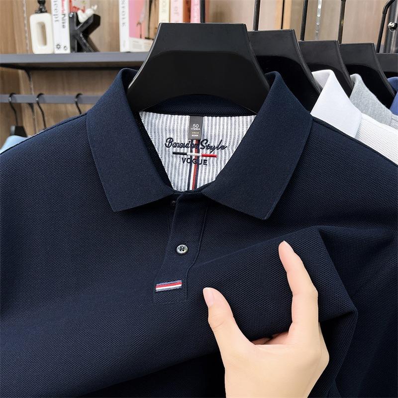 Autumn Cotton Long-Sleeved Men'S Polo Shirt Middle-Aged Business Casual Solid Color Versatile Lapel T-Shirt Men