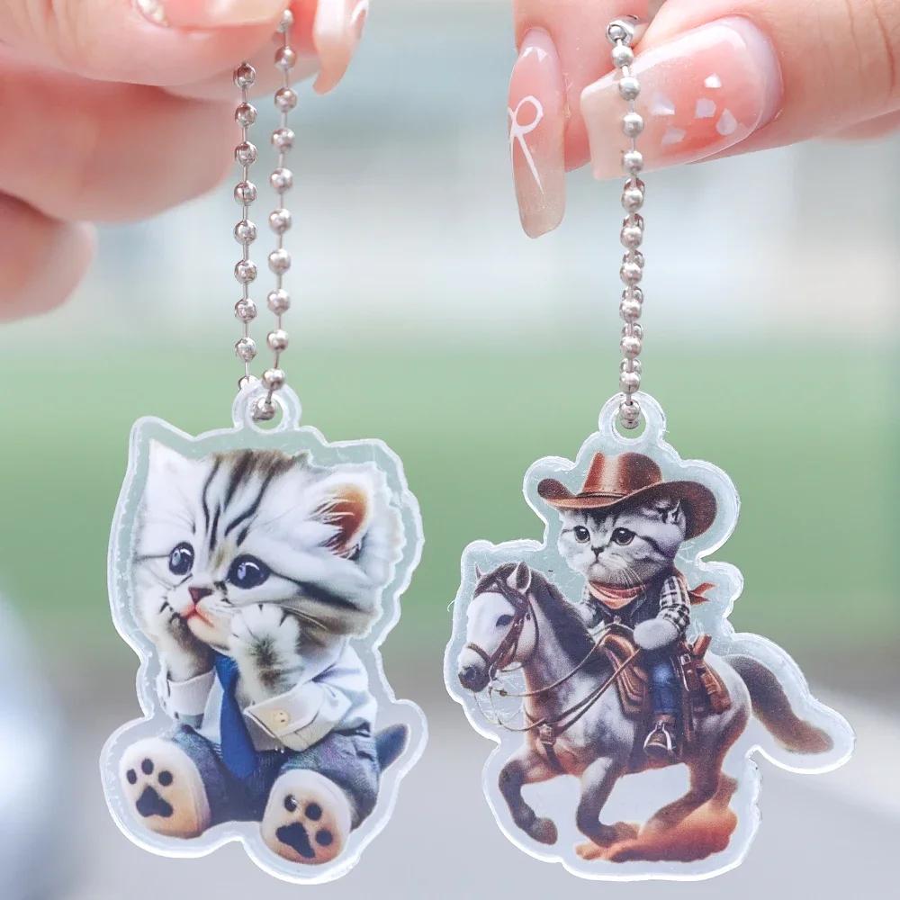 Pingente Acrílico em Forma de Gato Pendurado no Espelho Retrovisor do Carro Pingente de Gato Fofo com Cordão Acessórios de Decoração de Interior Automotivo Presentes