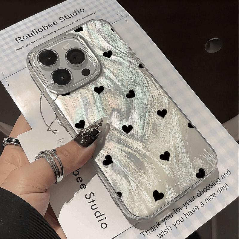 Feather Yarn Black Love iPhone11 Mobile Phone Case 11 Apple 11promax Niche 11 Large Holes 11 Anti-drop 11 Women