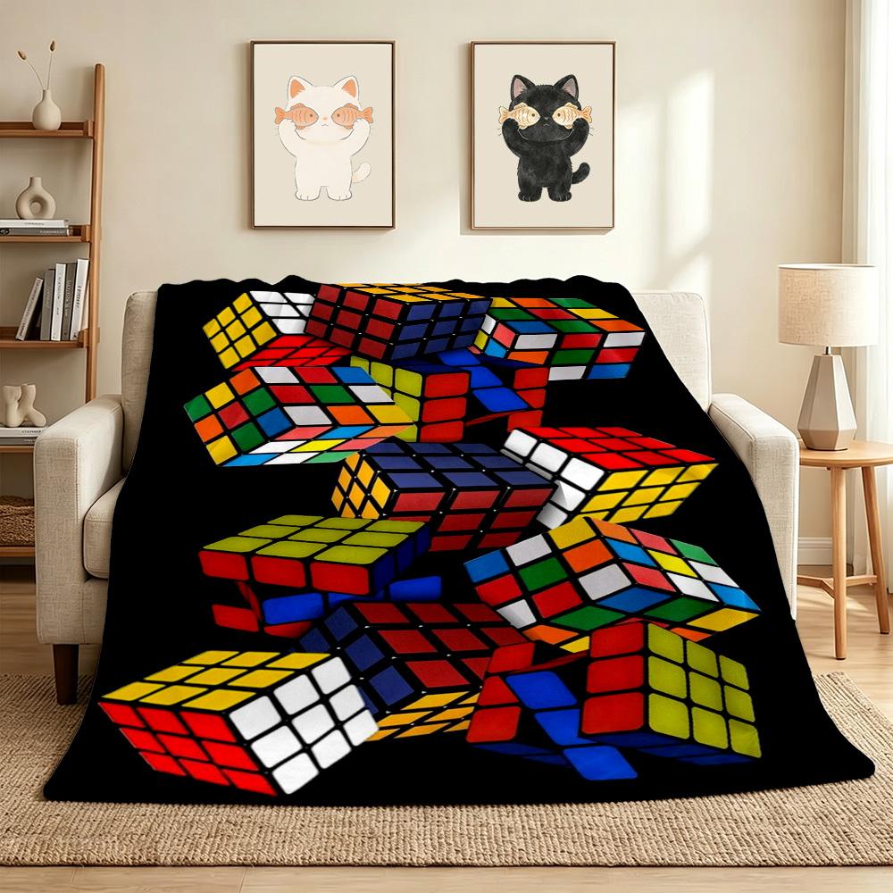 Rubik'S Cube Flannel Blanket Throw Blanket Soft Warm Sofa Bed Camping Car Home Decor Unique Christmas Gift C9302042