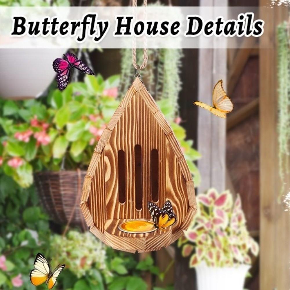 Teardrop Shaped Hanging Butterfly Feeder Natural Shelter Butterfly Habitat Shelter  Patio Decor