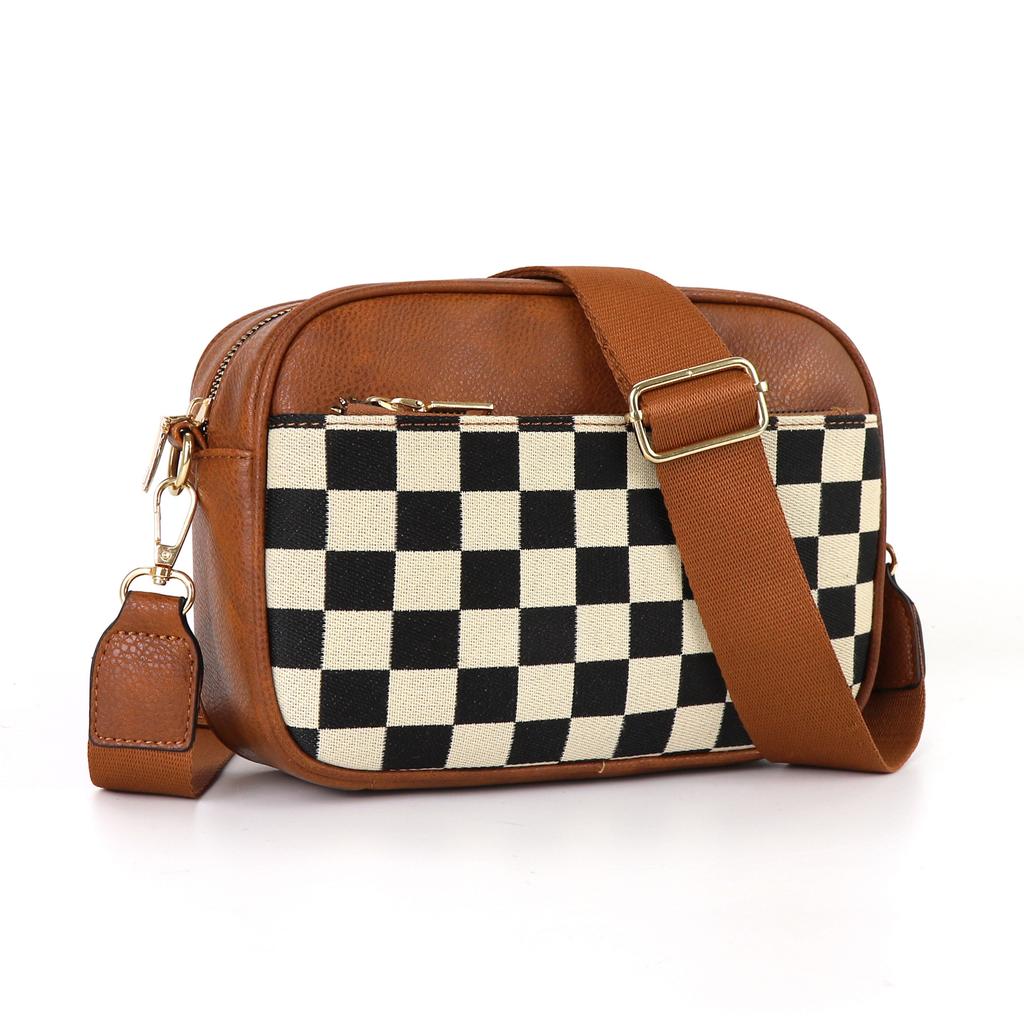 Women's Quilted Checkered Crossbody Bag - Vintage Color Block Shoulder Bag with Zipper Strap & Wallet Pocket, Mini Square Purse for Daily Essentials