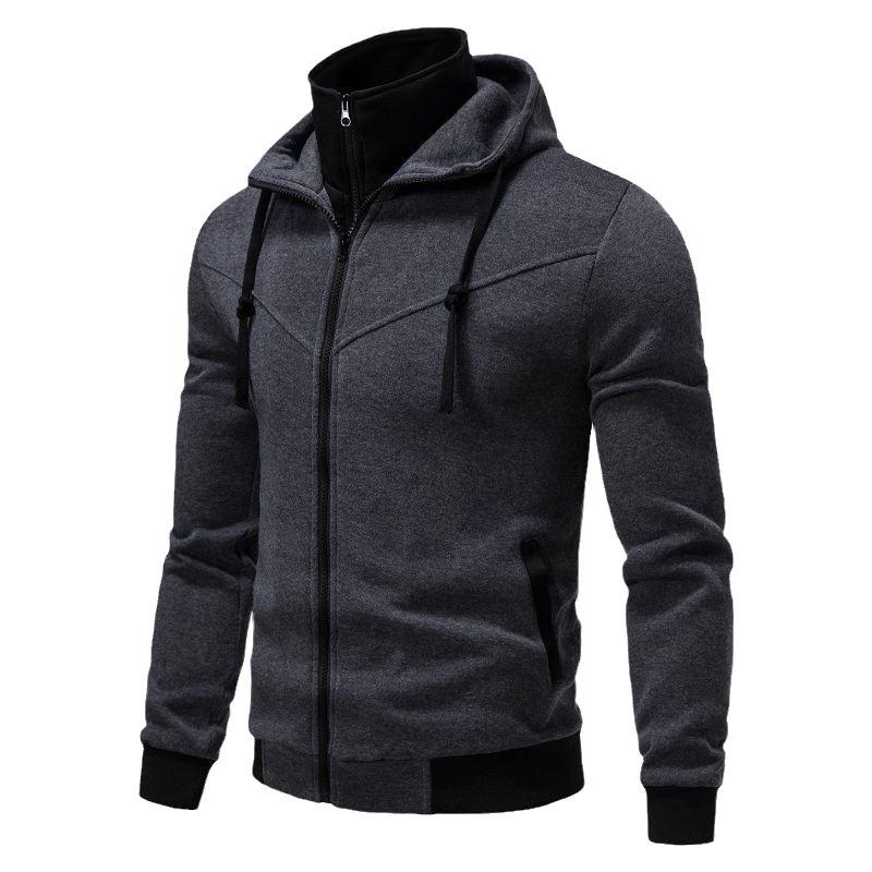 Fashion Color Matching Casual Velvet Loose Hooded Jacket Double Zipper Autumn Long-sleeved Top