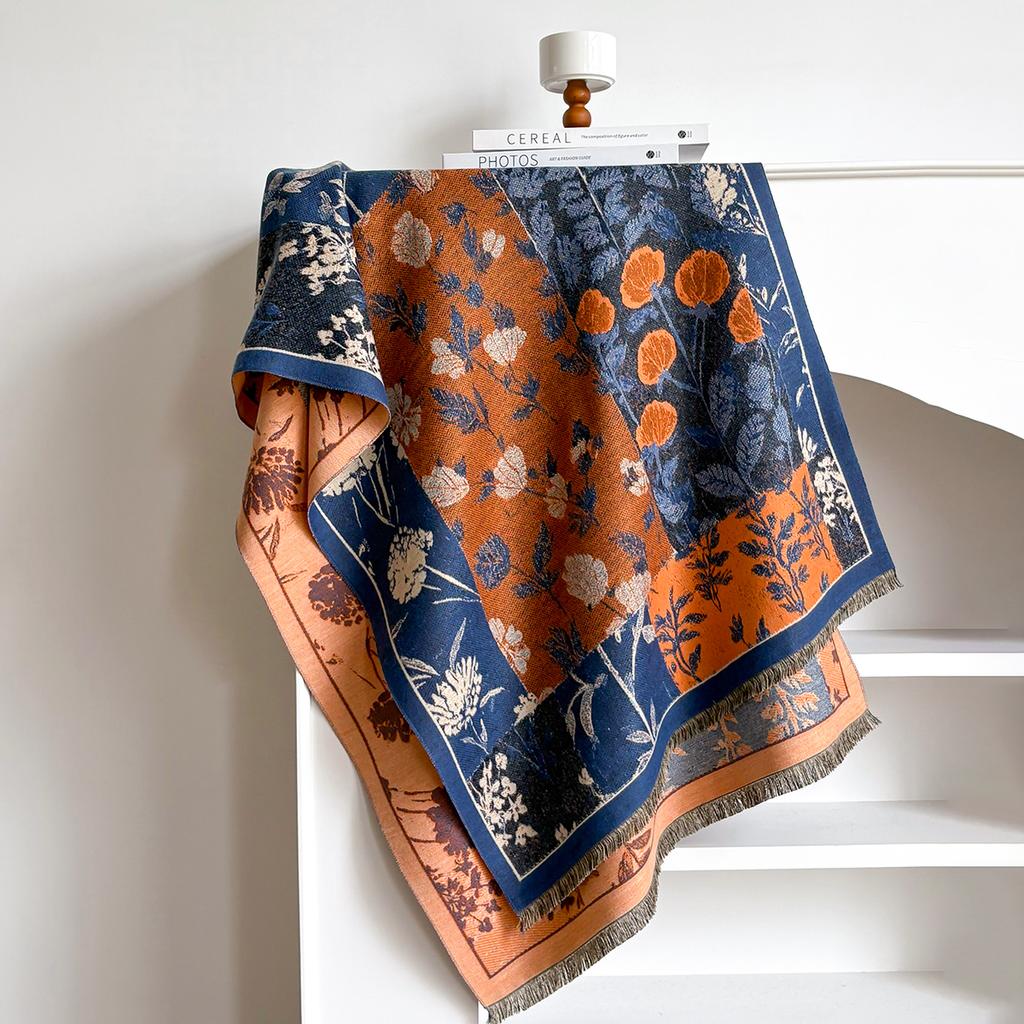 Luxury Winter Flower Imitaion Cashmere Scarves High Quality Women Thicken Wrap Shawl Ladies Warm Pashmina Peacock Besign Scarf