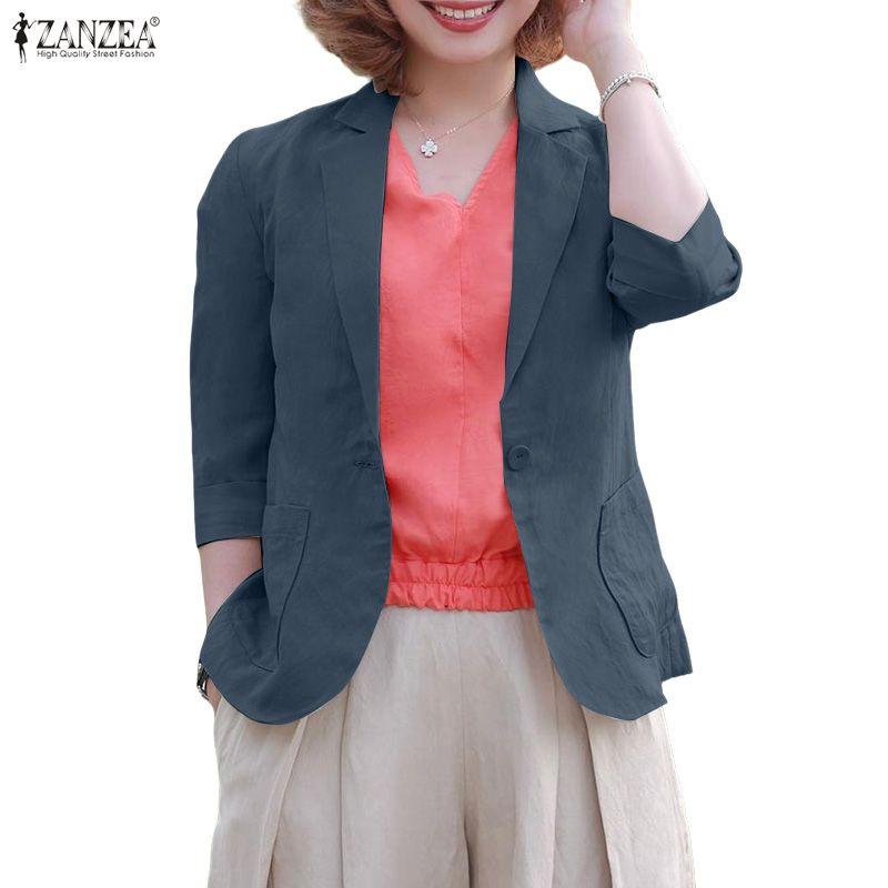ZANZEA Women Casual Suit Collar Solid Color Long Sleeve Thin Cardigan Tops