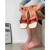 Winter Sandals 2025 Bow Red Women's Shoes Plaid Wear One Word Beautiful French High Heel Open Toe Cool Slippers