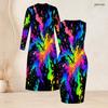 Damen Übergröße Zweiteiliges Outfit Langärmeliger Offener Cardigan Ärmelloses Bodycon Kleid mit Aufdruck