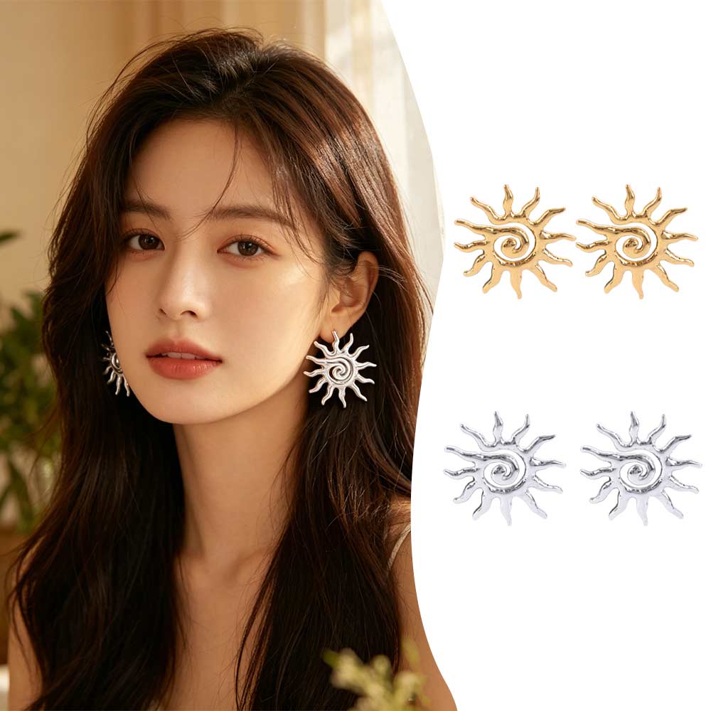 Unique Sun-shaped Flower Earrings Light Luxury Sun Ear Stud Vintage Bohemian Earrings  Women