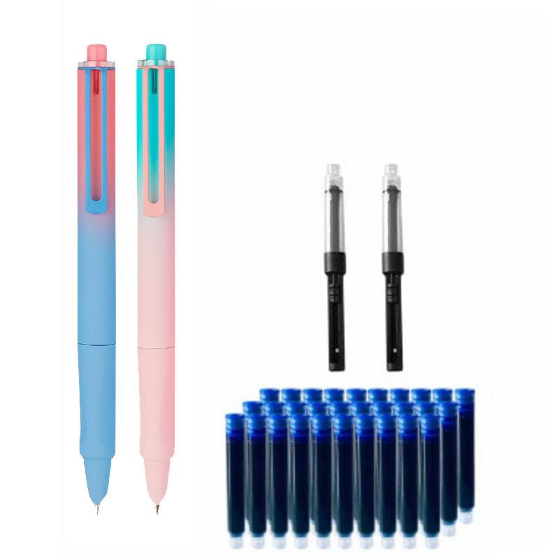 Refillable Ergonomic Fountain Pen for Students - Transparent Colored Plastic Design