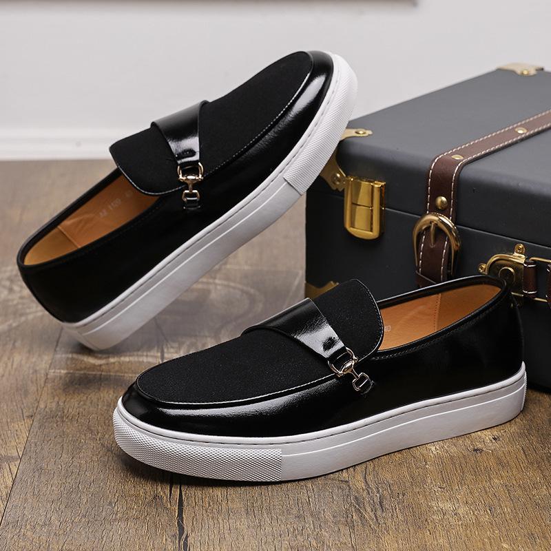 Leather shoes men's metal horse buckle loafers British one-pedal board shoes men's platform retro casual beanie shoes
