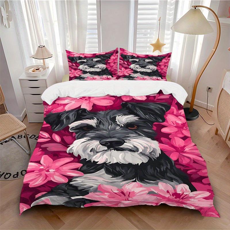 3pcs Schnauzer dog print Bedding Set, Breathable And Soft, Suitable for All Seasons Machine Washable, Suitable for Bedroom Decoration,yy250822140