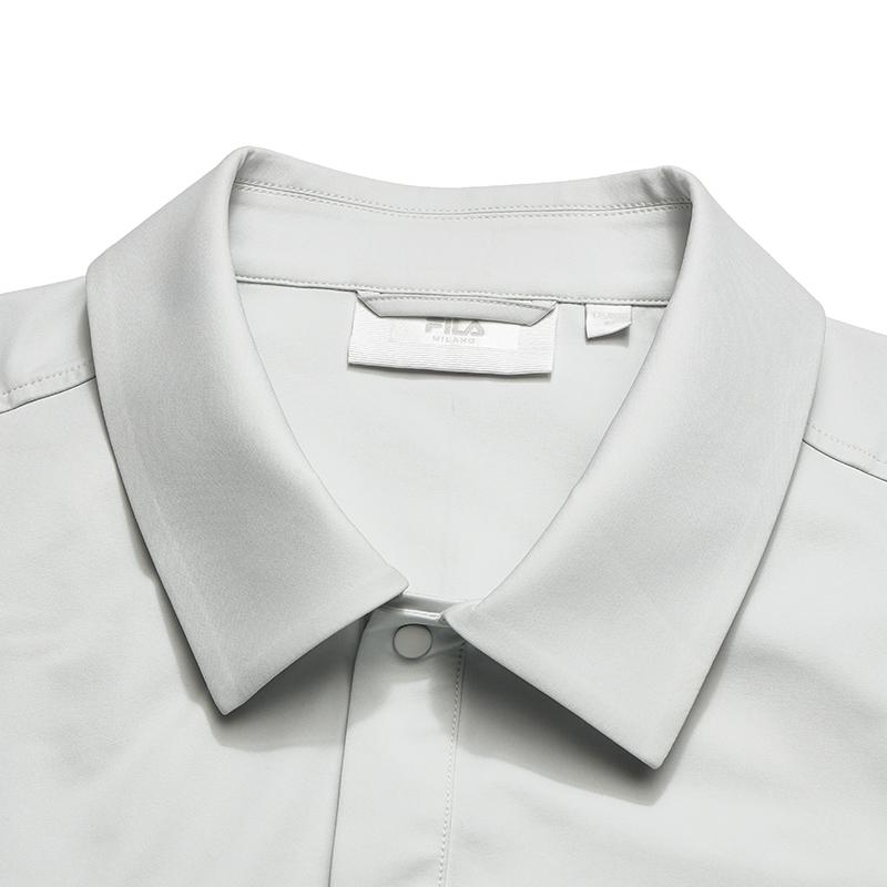 FILA Milano Series Fashion Simple Classic Basic Solid Color Casual Versatile Comfortable Woven Long Sleeve Shirt Men shirts Void-Gray F11M615410FGY
