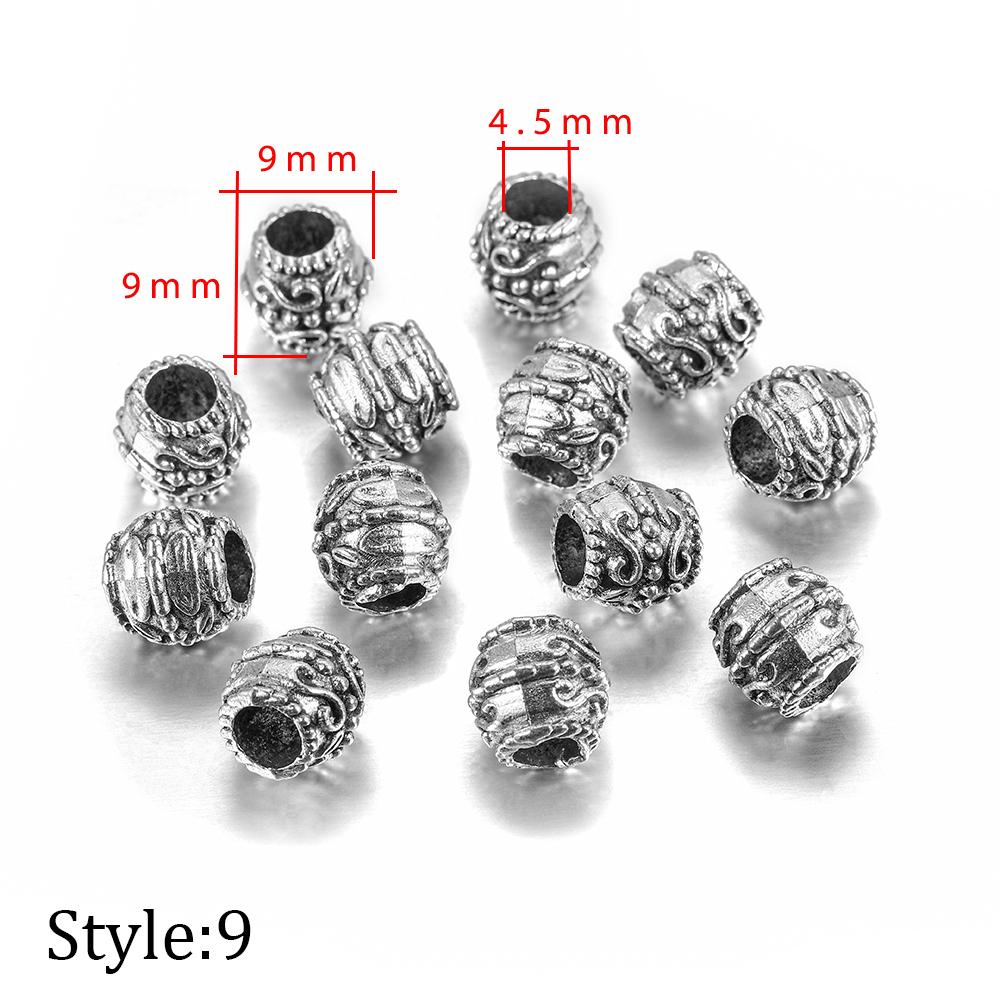 20pcs/lot Metal Big Hole Tibetan Antique Spacer Loose Beads For DIY Jewelry Making Finding Necklace Bracelet Accessories