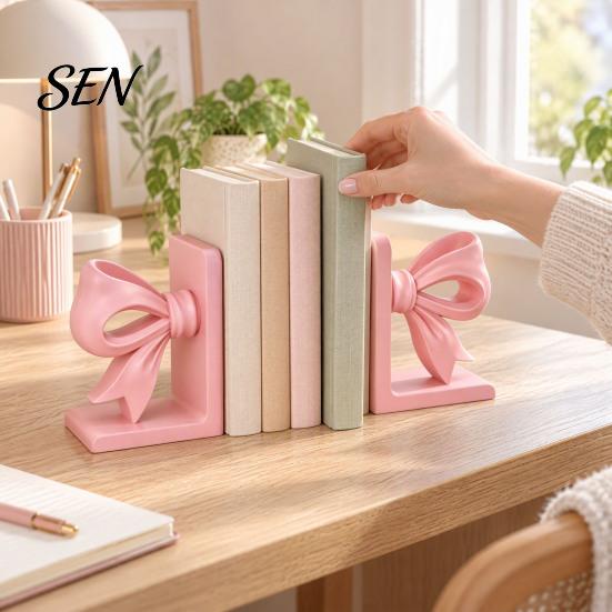 Practical Gifts for Readers 2Pcs/Set 3D Printed Pink Bow Bookends Shelves, Decorative L-Shaped Book Stoppers Home Artistic Shelf Decor Office Desktop