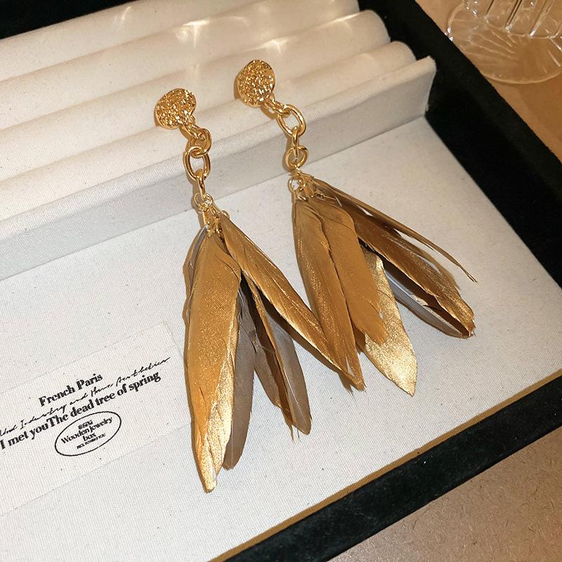 Bohemian Ethnic Style Feathers Fringed Earrings Ear Hooks Personalized Vacation Wind Ears