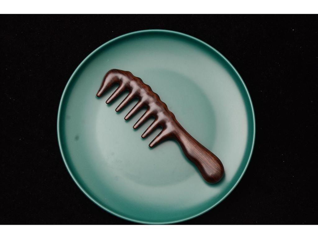 Ebony Ash Wood Wide-Tooth Meridian Massage Comb with Round Drum Handle