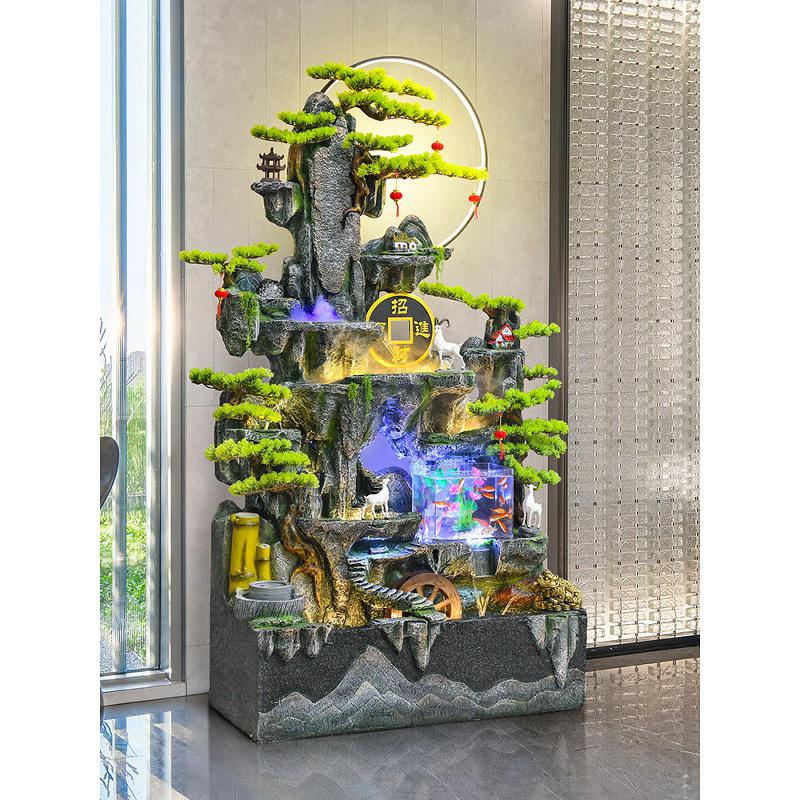 Large Feng Shui Rockery Water Fountain with Wheel for Living Room and Villa Décor