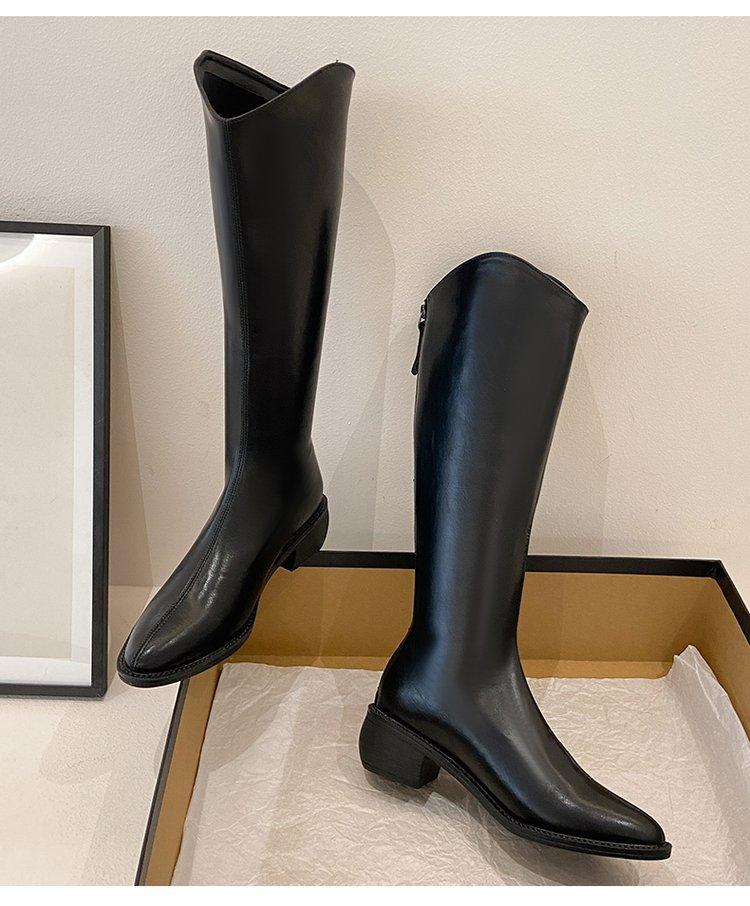 High Boots Women's Pointed Toe Korean Version Ladies Boots Rear Zipper Mid Heel Rider Boots 35-40