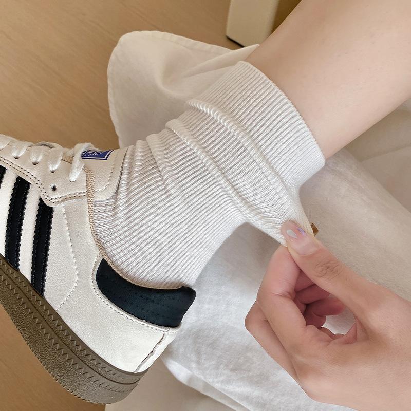 Gray Socks, Women'S Mid-Leg Socks, Summer Trendy Cotton Socks, Ballet Style, With German Training Shoes, Loose Mouth Piles Of Socks