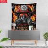 Firefighter Last Out Tapestry Fireman Helmet Gas Mask Wall Art Rescue Hero Poster Emergency Service Tribute Bold Design