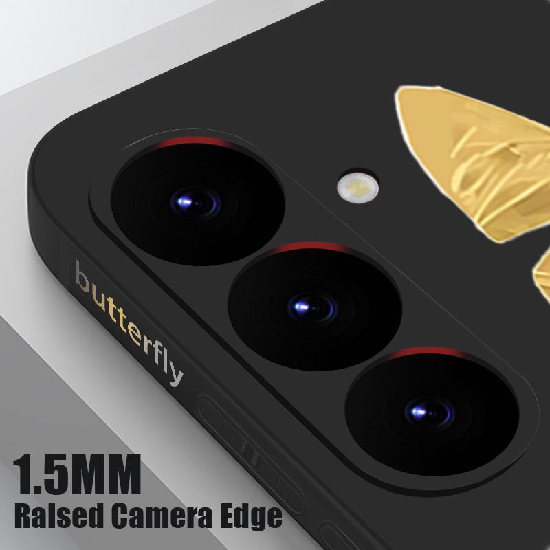 Plating Lens Golden Butterfly Pattern Case For Samsung Galaxy A56 A17 A26 A16 A36 A55 A54 A53 A15 S24 S25 FE S25 S22 S23 Ultra Plus Lanyard Soft Cover