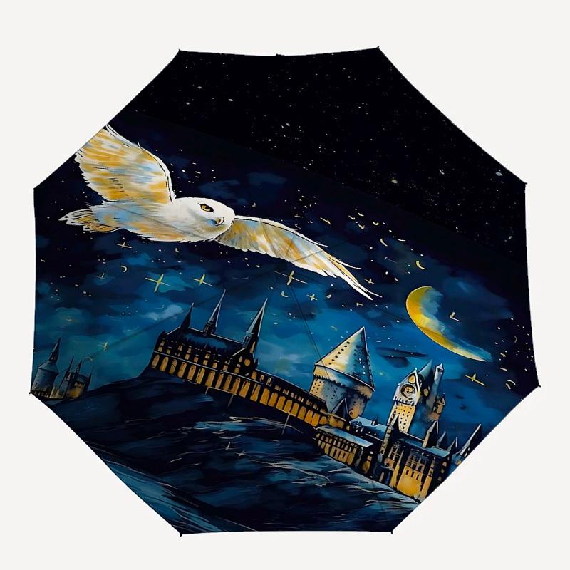 

1pc Hogwarts Owl Automatic Folding Umbrella - Compact 8-Rib Design, Durable Plastic & Iron1484L