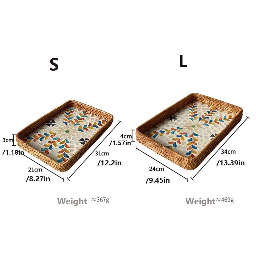 2pcs Rectangular Weaving  Storage Tray Handmade Fruit Dish Basket  Organizer Tray