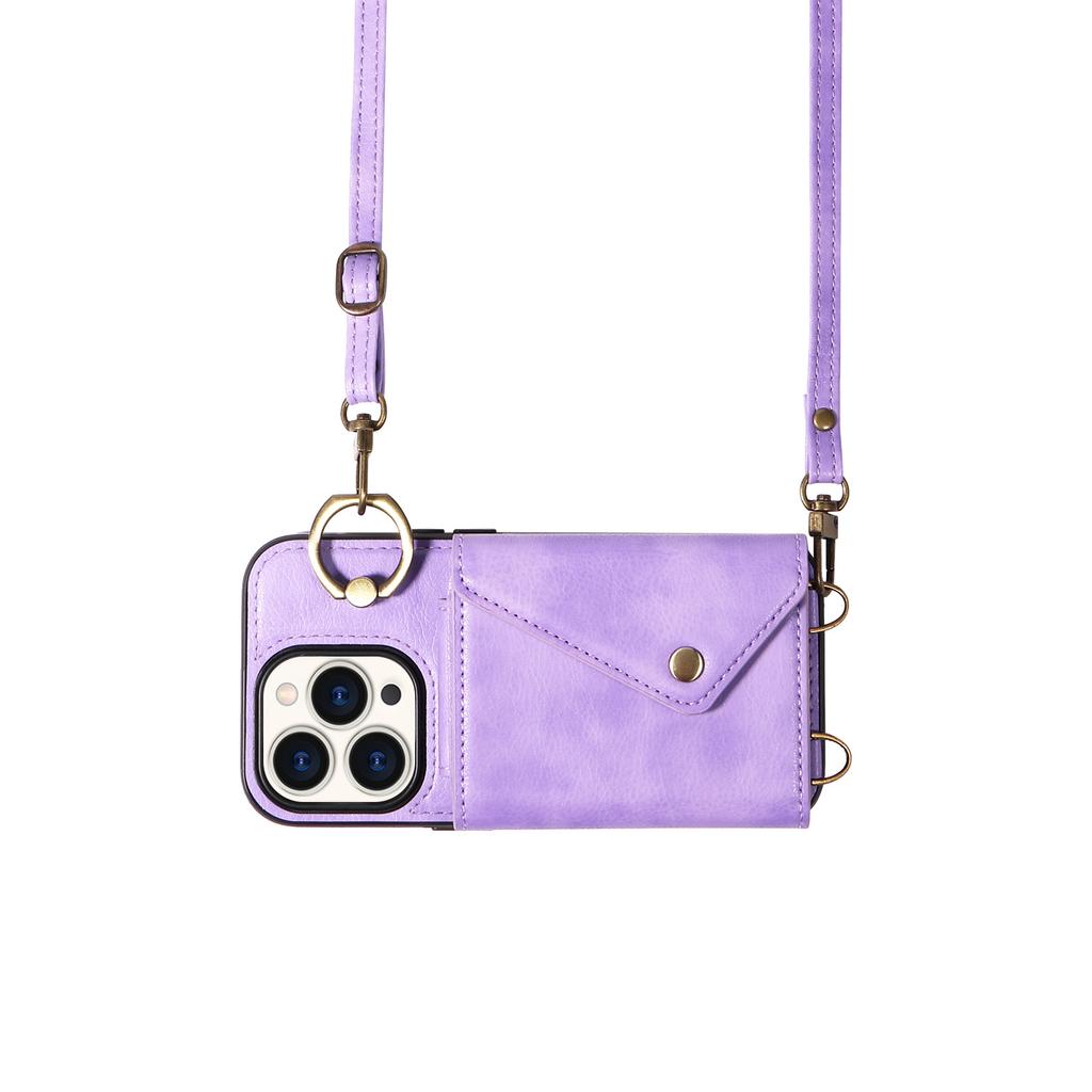 Applicable To iPhone16 Mobile Phone Case 15Pro Lychee Pattern Ring Buckle Multi-function Card Wallet Oblique Span Protective Case