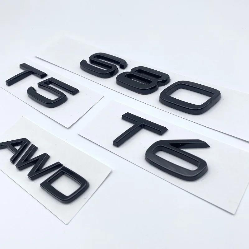 3D AWD T5 T6 Logo Emblem Badge Decal Car Sticker for Volvo S80 Car Stying Glossy Black Emblem Nameplate Car Modification