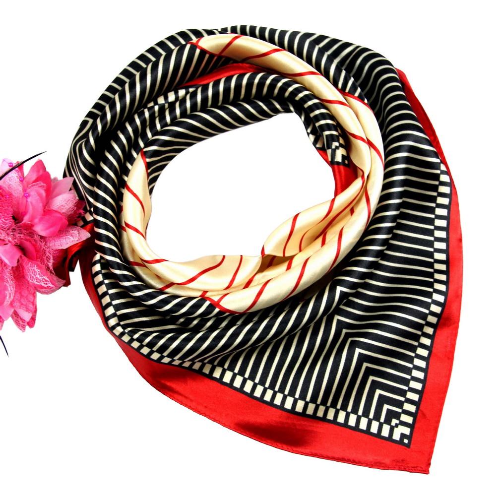 60x60cm Colorful Geometric Stripe Print Satin Silk Scarf Multifunctional Square Neck Scarves for Women