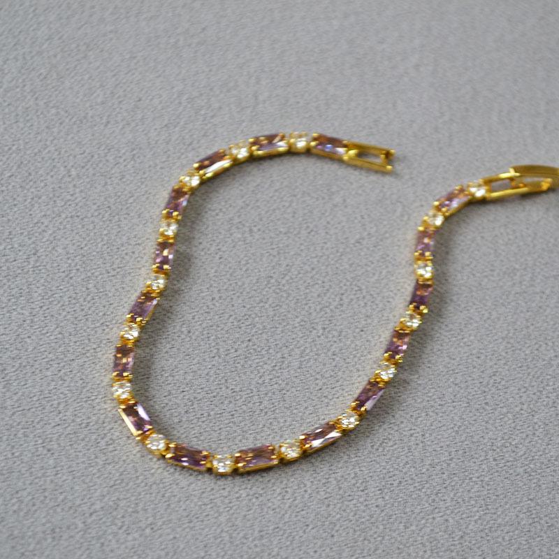 

Японско-корейский красочный браслет с цирконами и цветной блокировкой: Шикарные, Универсальные и Простые Роскошные Украшения для Рук. фиолетовый