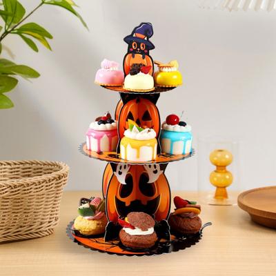 Halloween Cupcake Állvány 3 Szintes Tök Karton Állvány Törölköző Halloween Desszert Kínáló Tálca Tartó Kísérteties Parti Dekoráció